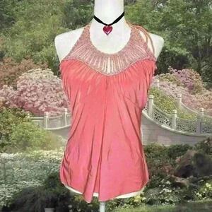 Y2k 90s Pink Shimmery Halter Top By Uva